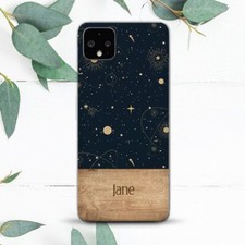 Custom Name Celestial Stars Wood Case For Google Pixel 2 3 3a 4 4a 5 6 7 8 XL