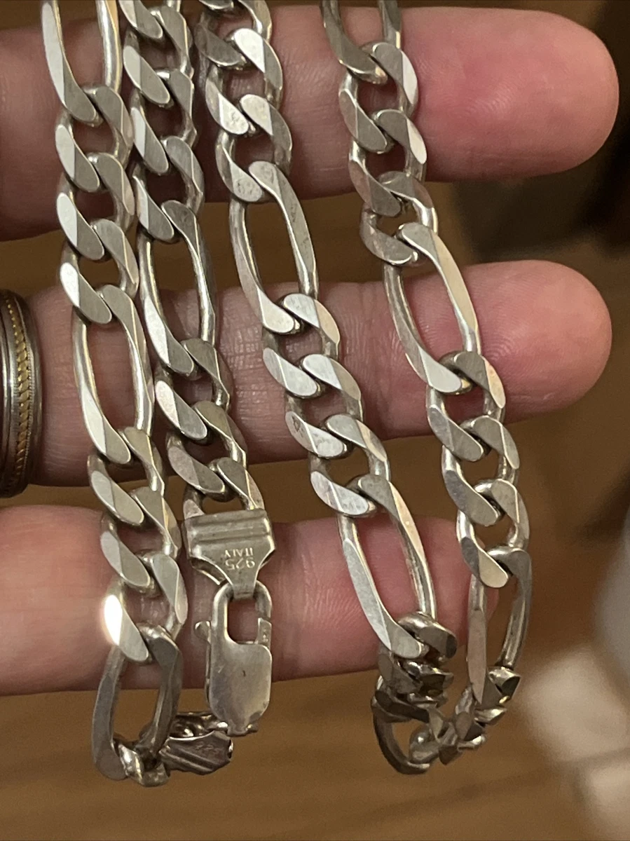 LONG FIGARO LARGE CHAIN NECKLACE STERLING SILVER 24 INCH LONG