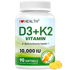 Vitamin K2 (MK7) with D3 10000 IU Supplement, 90 Softgels, Support Immune Health