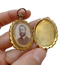 *HH* Antico Ciondolo Scatolina portafoto Reliquario cornice pendente Foto '800