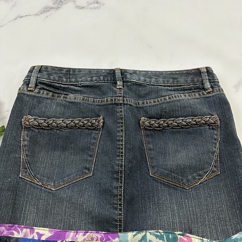 Converse Womens Vintage Y2k Denim Skirt Size M Floral Ruffle Trim Blue Purple - Picture 8 of 10
