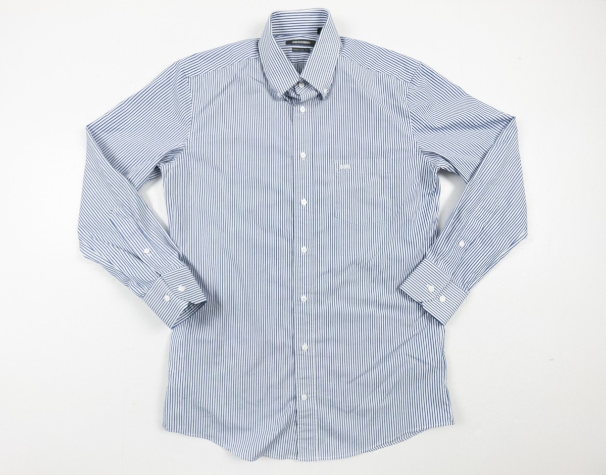 Indochino Shirt Adult Medium Long Sleeve Button Down Mens Striped White Blue