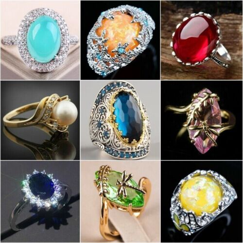 Women 925 Silver Rings Cubic Zirconia Wedding Engagement Ring Jewelry Size 6-10 - Zdjęcie 1 z 35