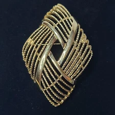 Monet Gold Textured Twisted Wire Diamond Shape Brooch Pin Large Statement Piece