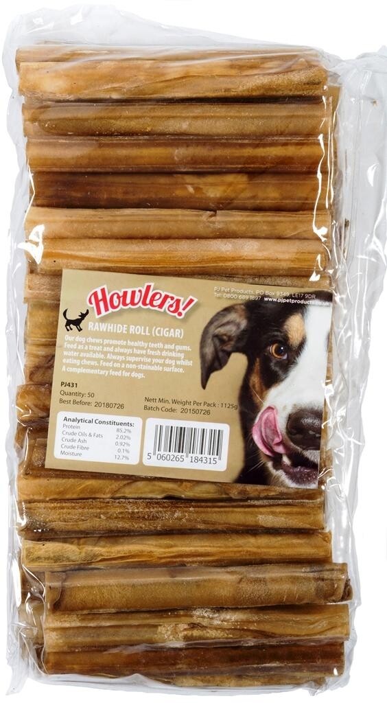 HOWLERS Natural Rawhide Dog Chews Treats Cigar 12 cm Pack of 50 eBay