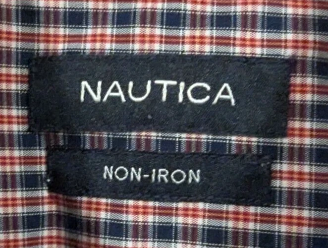 Nautica Non- Iron Men's Long Sleeve Dress Shirt Size 17.5 34/35 Red Blue Plaid - Image 2 of 4
