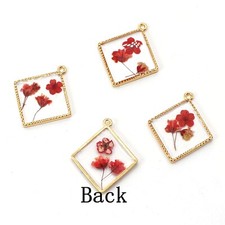 Clearance 8PCS Gold Tone Dried Flower Resin Diamond Shape Charm Pendant GBY516