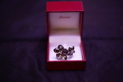 Baccarat Sterling Kristall Doppel Grau Blume Blüte Ring