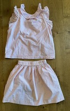 Crewcuts Girls Pink White Seersucker 2 Pc Outfit Shirt Skirt Sz 10
