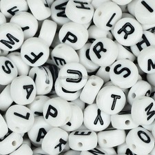 500 Mixed Acrylic Letter White Flat Round Disc ALPHABET Spacer Beads 7x4mm