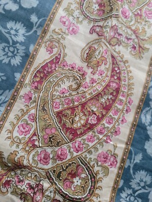 Vintage 1940s Fabric Paisley Pink Roses  Linen Roller Or Curtain