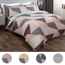 Dreamscene Stripe Geometric Duvet Cover with Pillowcase Bedding Set Blush Ochre