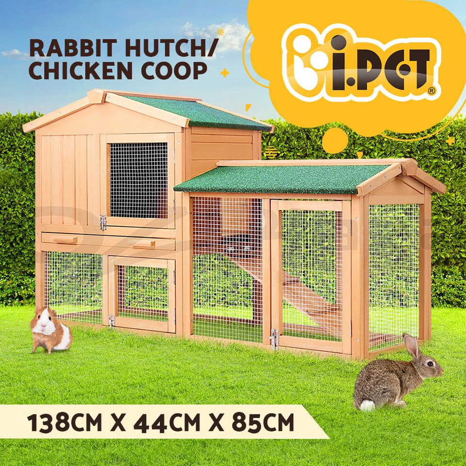 i.Pet Chicken Coop Rabbit Hutch Large House Run Cage Wooden Outdoor Pet Hutch