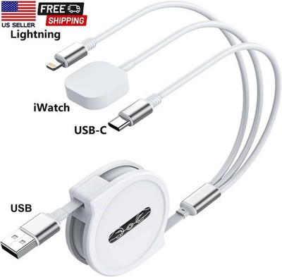 Universal iPhone Charging Cable Multi-Function USB Charger Cord Retractable  4ft