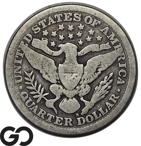 1897-S Barber Quarter *Key Date* Low Mintage Shifted Mint Mark