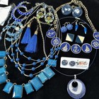 Vtg/now Blue Costume Jewelry Lot Of 22: Necklaces Earrings Ring — photo 6