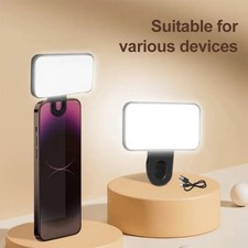 Clip-On LED Selfie Light 3 Modes, Rechargeable, USB-Powered for Phone Laptop T