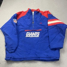 VINTAGE New York Giants Jacket Mens Large Blue Apex One Puffer 1/4 Zip NFL 90s