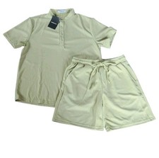 HAWALILI Men's Waffle 2 Piece Outfit Summer Tracksuit Set Shirt And Shorts SizeS