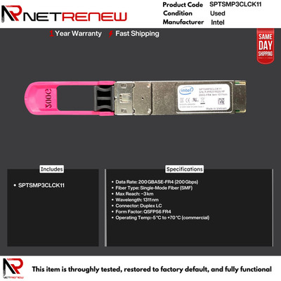 SPTSMP3CLCK11 Intel 200GBase FR4 3km 1311nm QSFP56 Optical Transceiver