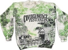 Vintage Covered Bridge Festival Sweatshirt USA All Over Print 90s Size L XL
