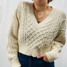 Aritzia Wilfred M white Cream cabe knit cropped sweater