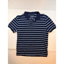Banana Republic Short Sleeve Polo Men's Blue Striped Size Medium Casual Cotton