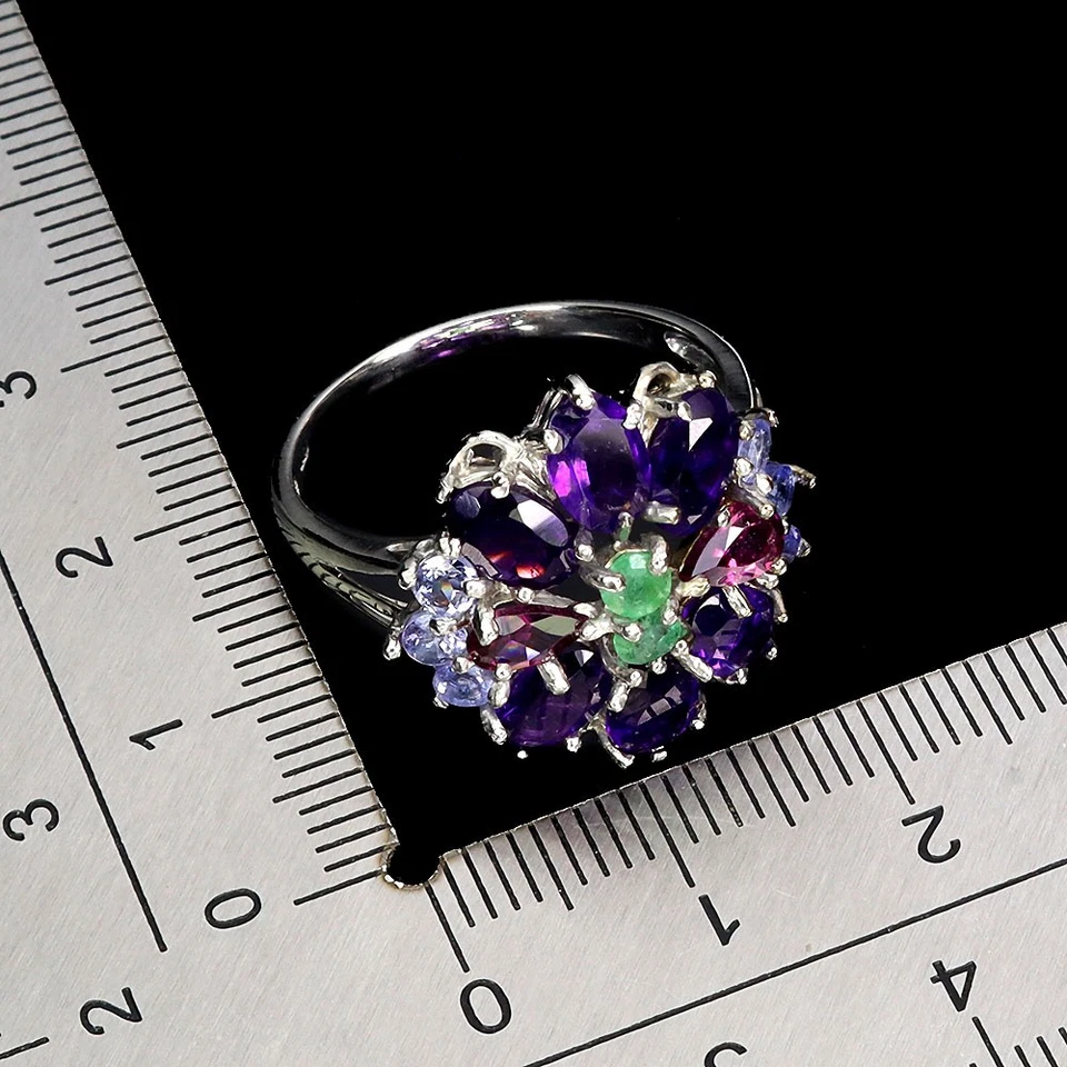 925 Sterling Silver Ring Oval Amethyst 6x4mm Tanzanite Gemstone Jewelry Size 9 - Image 3 of 4