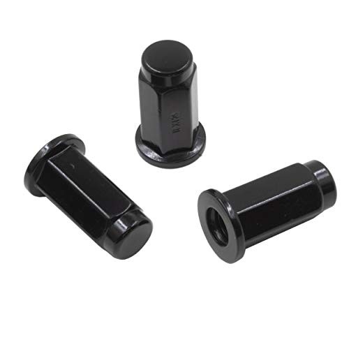  16 Pcs M10x1.25 Thread Flat Seat 28mm 1.10" Long Lug Nuts 14mm Hex Fits Black