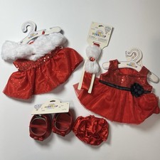 Build A Bear Christmas 2 Red Holiday Sequin Dresses Shoes Headband