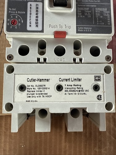 Cutler Hammer ELC3007R Current Limiter 600V 7A & HMCPS007C0C Breaker 7 Amp - Picture 2 of 4