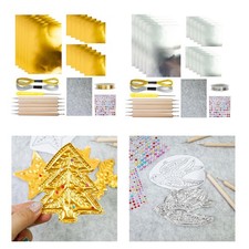 Metal Embossing Kit Foil Paper Sheets Craft Set with Carving Tools Awl Stickers