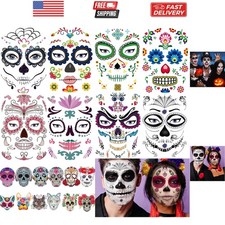 20 Sheets Day of the Dead Face Sugar Skull Tattoos,Including 8 Large Sheets H...