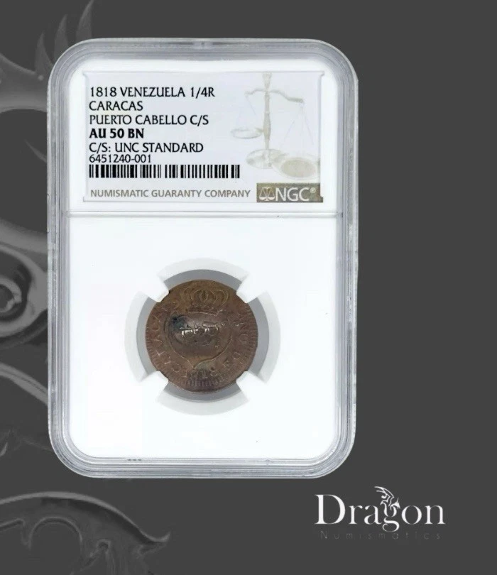 1818 Venezula 1/4 Real Caracas Puerto Cabello 1823 AU50 BN C/S: UNC STANDARD - Image 3 of 4