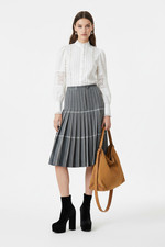 Vtg 70s SUZANNE Skirt M L Pleated Academia Tweed Plaid Print Preppy Reversible