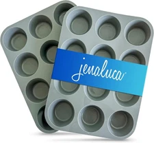 Jenaluca Silicone Cupcake & Muffin Pan for Baking - Set of TWO 12-cup pans, 12x9