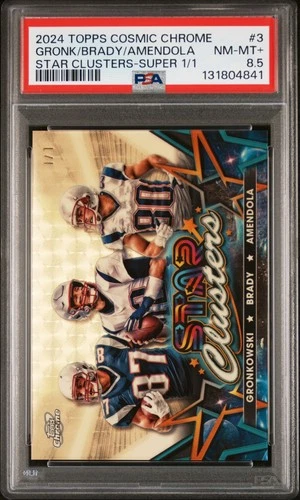 2024 Topps Cosmic Chrome Superfractor 1/1 Tom Brady, Gronkowski Amendola PSA 8.5