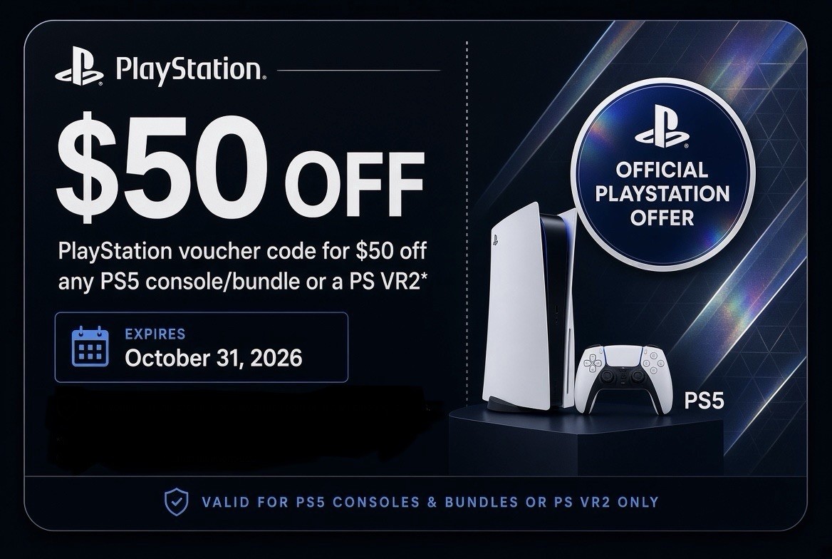 PlayStation $50 Off Voucher Code For Use On Ps5 Consoles Only Or PS VR2