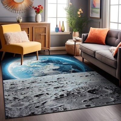Rugshop Indoor Outdoor Rugs 8x10 Galaxy Collection Adventure Moon Outdoor Carpet