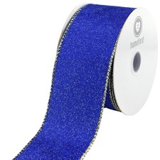 Christmas Velvet Glitter Wired Ribbon, 2-1/2-inch, 10-yard, Royal Blue