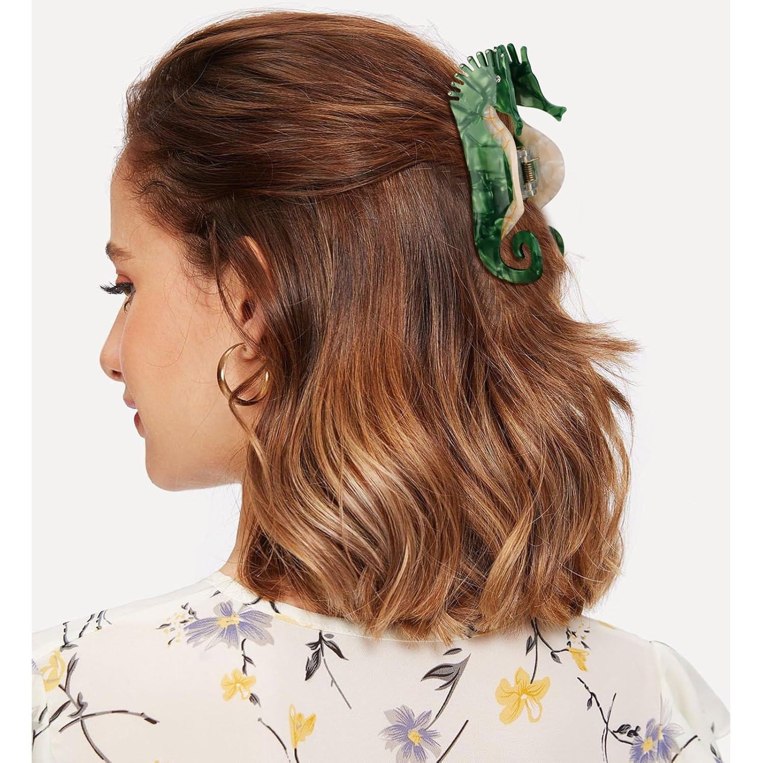 Green Seahorse Hair Clips, Cute Animal Hair Claw Clip for Women Girls, Acetate M