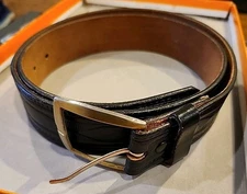 Solid Leather Diamond Pattern Black Sz M34-36 Belt 1.5" Width Unbranded USA 