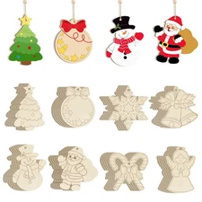80PCS Wooden Christmas Ornaments to Paint, 8 Styles DIY Blank Unfinished Wood...