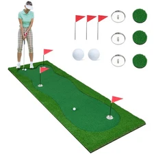 10 x 3.3 FT Golf Putting Green Golf Practice Mat w/3 Holes, 3 Training Aid Cups