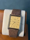 Seiko Tank Watch Men 25mm Champagne Dial Gold Tone Rectangle 5y30-5069 New BattE