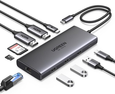 UGREEN Revodok Pro USB C Docking Station Dual HDMI 10 IN 1 Hub 2 HDMI, Gigabit