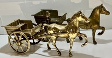 2 x Vintage Solid Brass Horse And Carriages Gypsy Ornament  ~11 Inches Long