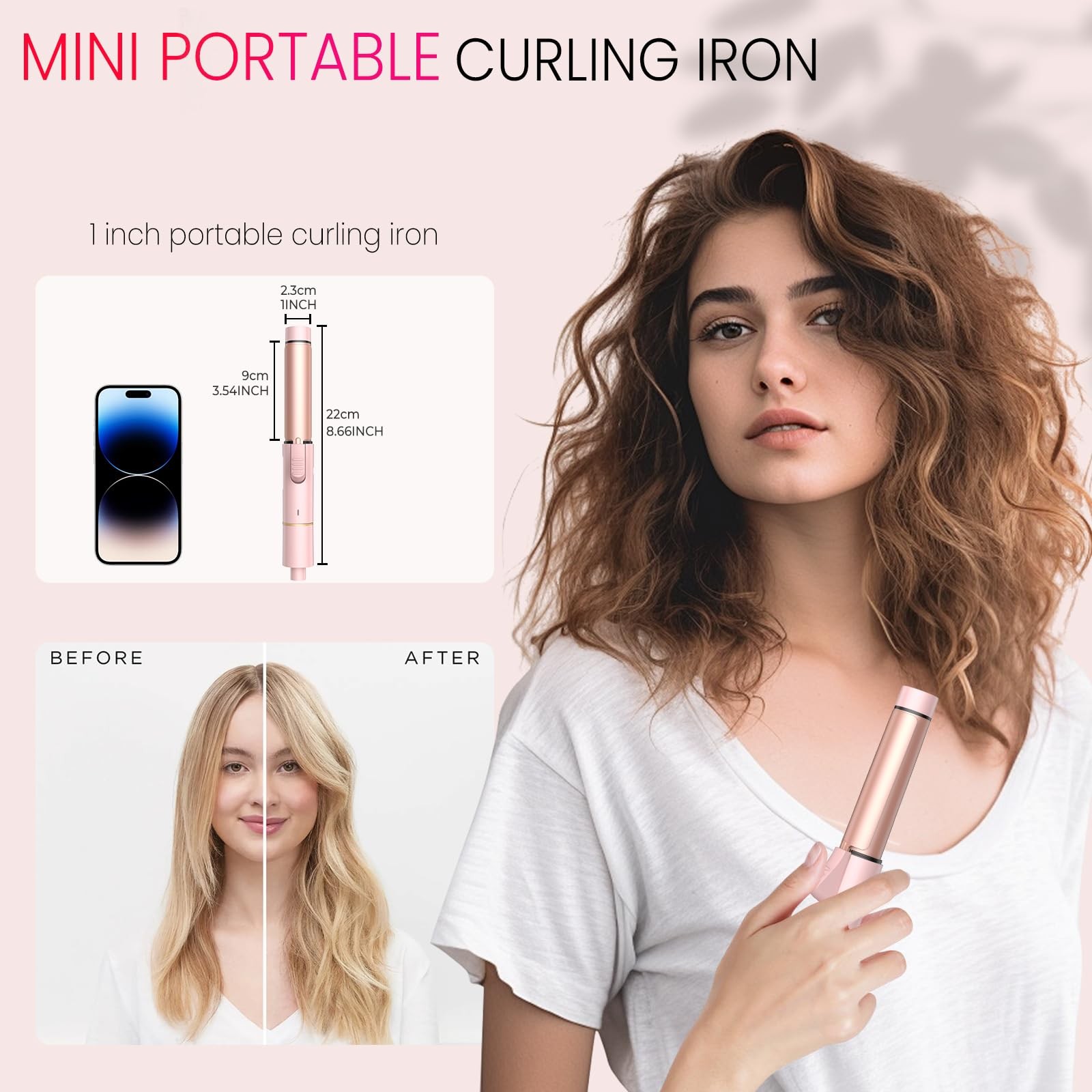 Mini Curling Iron for Short Hair, Dual Voltage Travel Curling Iron 110V-240V,...