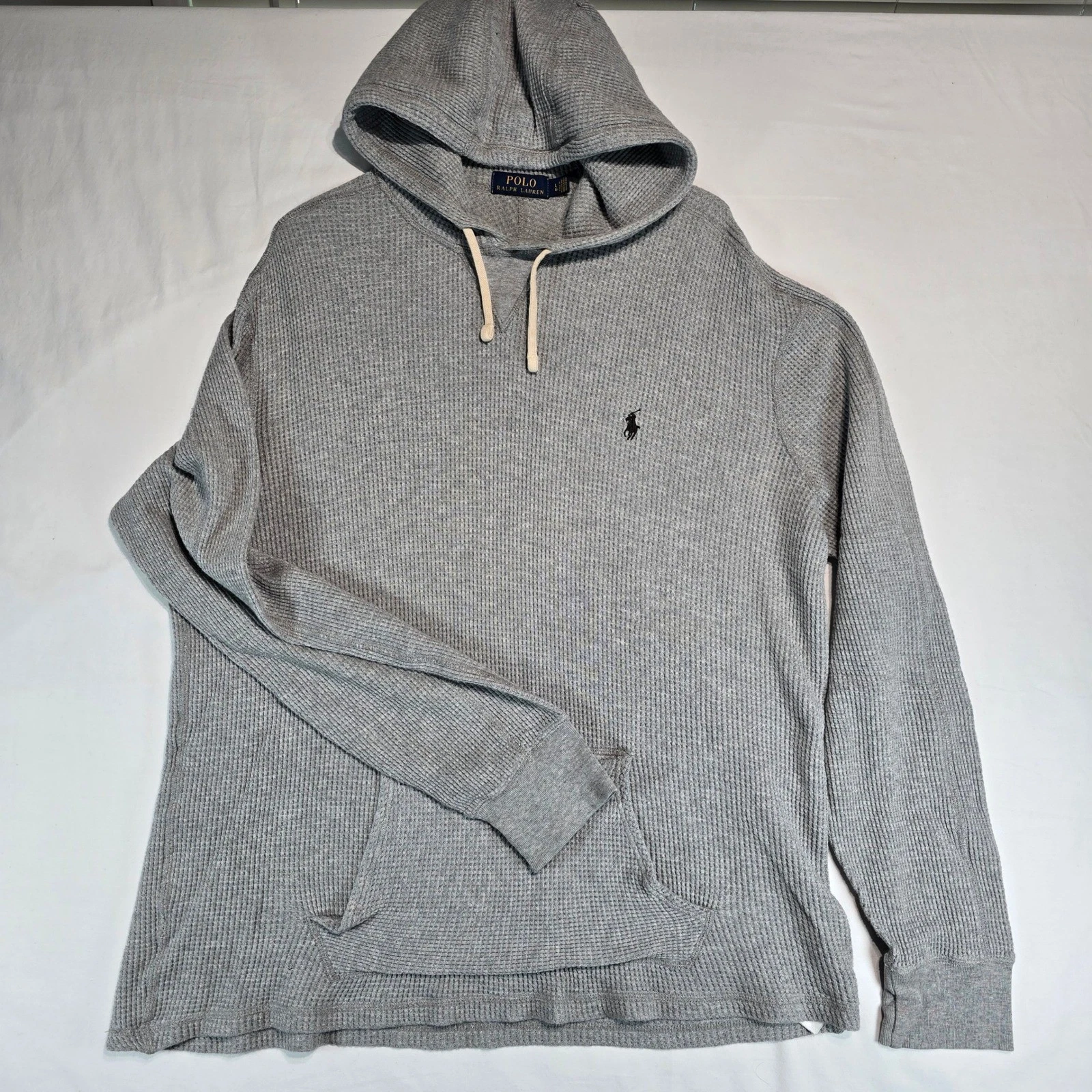 Polo Ralph Lauren Mens Waffle Knit Thermal Hoodie Gray Large 710633903008