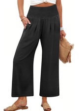 Womens Pants Wide Leg High Waisted Palazzo Pants Summer Flowy Beach Lounge Ca...